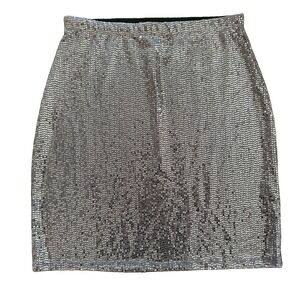 Vintage Y2K Bebe Sliver Metallic Mini Skirt USA Medium Sexy Bodycon Clubwear EUC